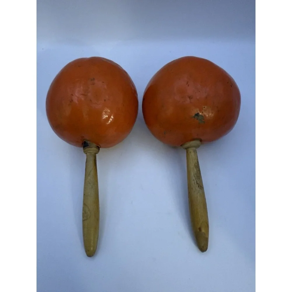 Vintage Hand Painted Florida Gourd Maracas Wooden Handle Pair Souvenir‎